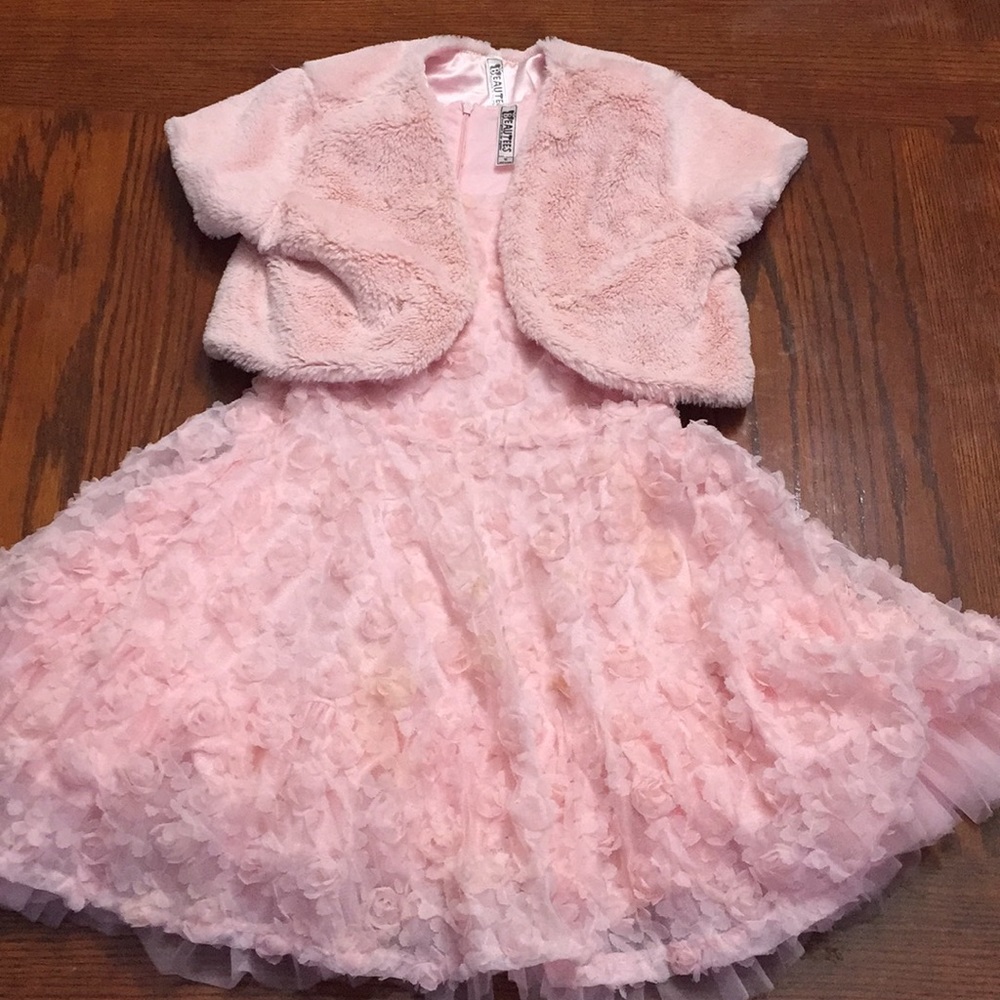 Light Pink Rose Ruffle Design + Faux Fur Sweater
